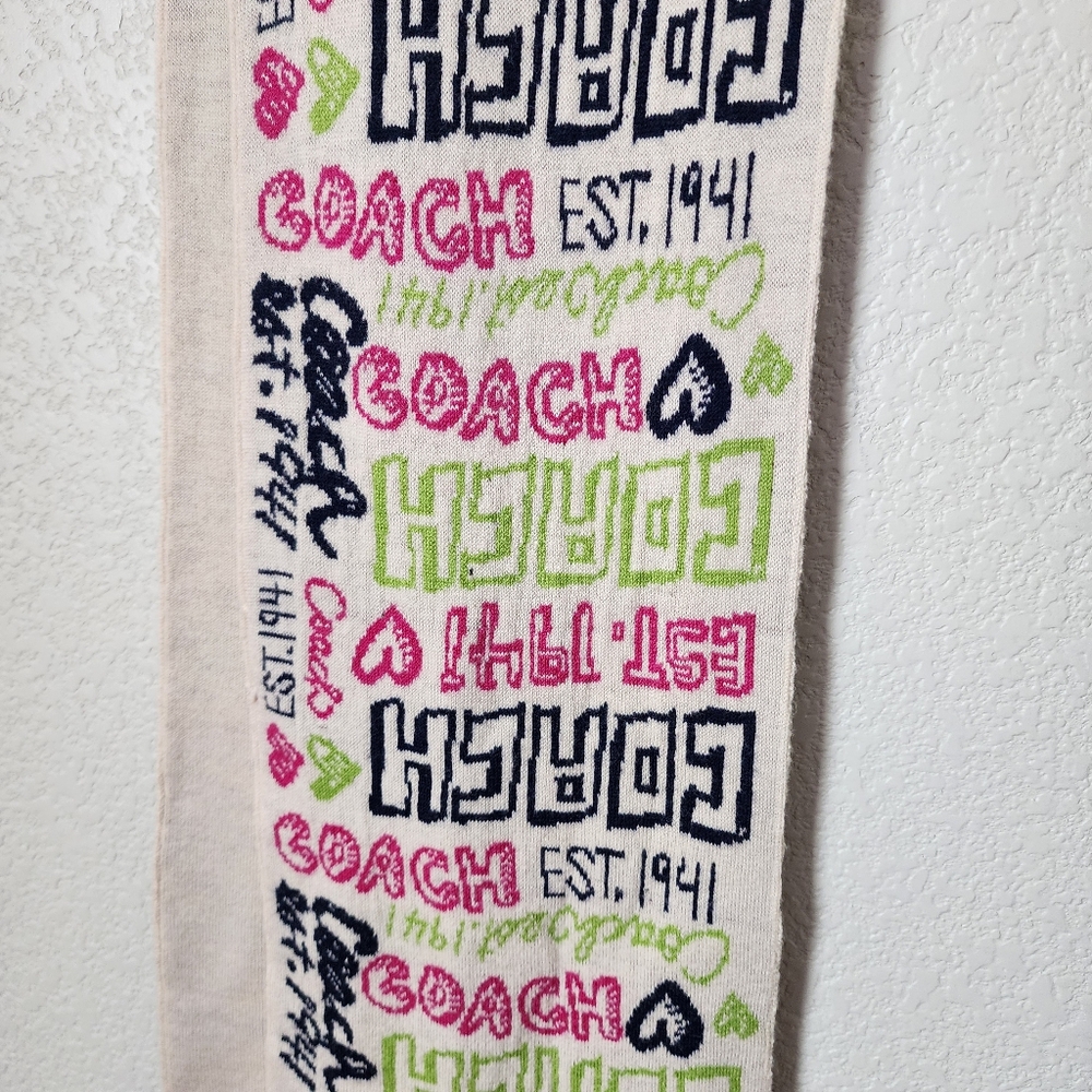 COACH Y2K Poppy Heart Graffiti Multicolor Logo Scarf Cream Green Pink - Picture 8 of 12